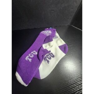 For Bare Feet TCU Horned Frogs 2 Pack Crew Socks Purple White Mens‎ Large NEW